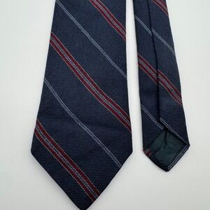 Neil‎ Martin Mens Wool Tie Navy Blue Burgundy Striped Made in Italy Regimental